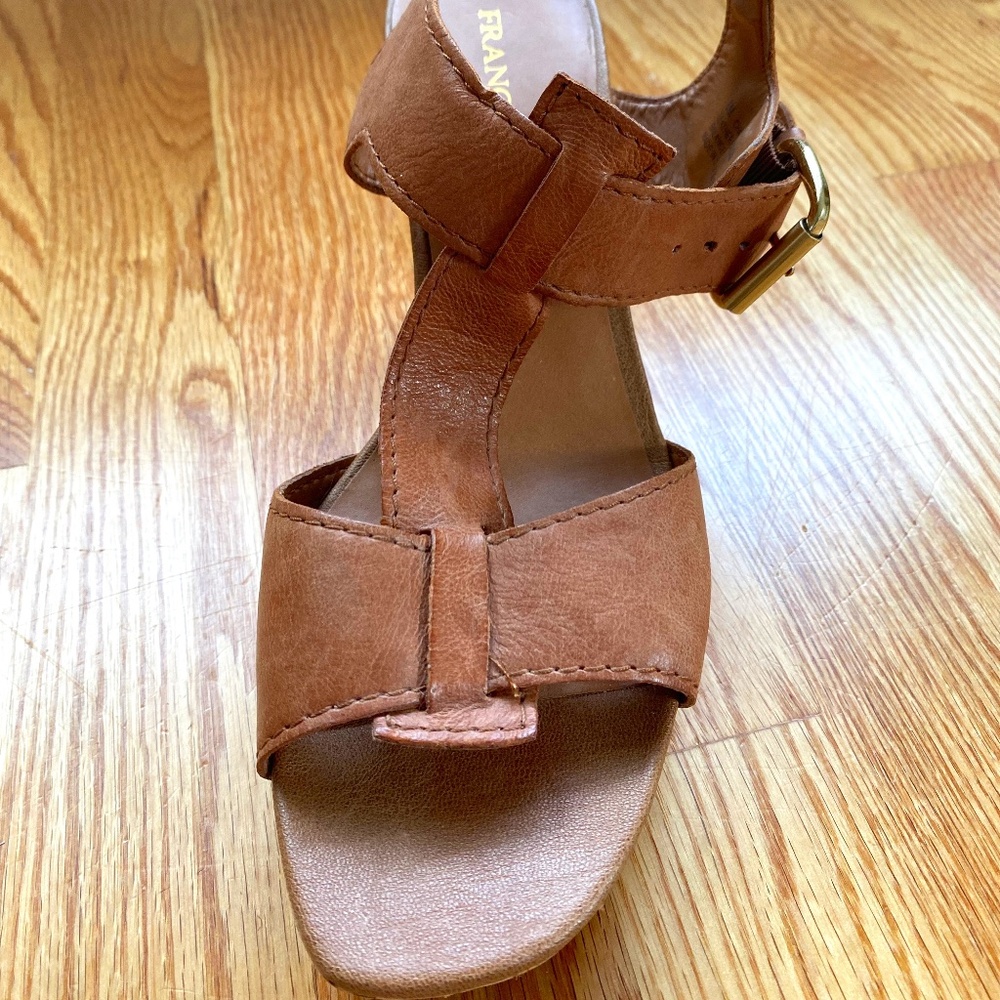 Franco Sarto Chaz Women's 8 M Tan Brown Leather Cork Wedge Heel Sandals